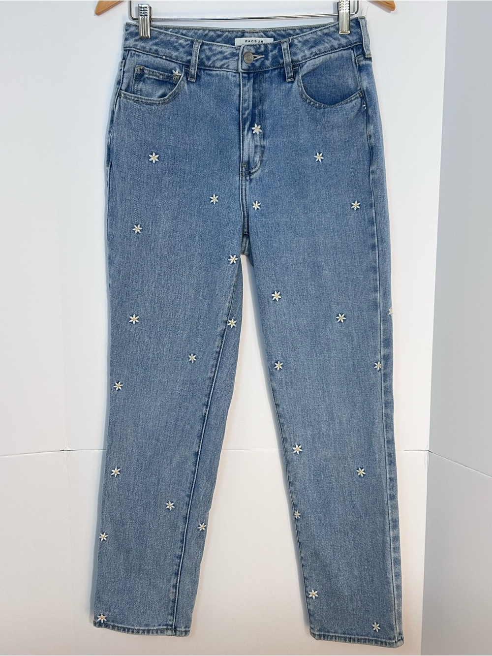 PacSun Mom Jeans 27 Blue Denim Daisy Embroidered High Rise Floral